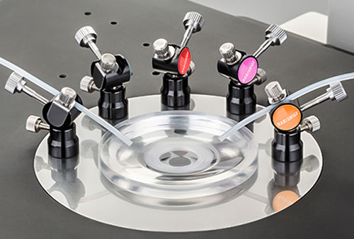 Example of placement: CK-1B + CK-1 + CAT-1 (NAC-1N) placed on a Nikon microscope stage